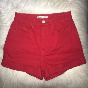 AMERICAN APPAREL HIGH WAISTED RED SHORTS!